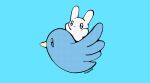  animal_focus arms_up artist_name bird blue_background blue_eyes closed_mouth commentary full_body gigm777 highres no_humans original rabbit simple_background symbol-only_commentary twitter twitter_bird white_rabbit_(animal) 