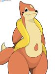  2023 2_tails absurd_res ambiguous_gender anthro biped black_eyes black_nose floatzel fur generation_4_pokemon half-closed_eyes hands_behind_back hi_res looking_at_viewer multi_tail narrowed_eyes nintendo orange_body orange_fur orange_tail pokemon pokemon_(species) simple_background solo standing tail teeth white_background winick-lim 
