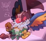 &lt;3 &lt;3_eyes after_orgasm ambiguous_gender anthro beak beckoning belly blue_wings blush bodily_fluids chatot countershade_belly countershading cum cum_on_beak cum_on_body cum_on_face cum_on_feet cum_on_tail cum_on_wings dark_head generation_1_pokemon generation_4_pokemon genital_fluids gesture green_body kokemushi leaning leaning_back lidded_eyes looking_aside male narrowed_eyes neck_tuft nintendo nude open_mouth pink_beak pink_eyelids pokemon pokemon_(species) solo tail talons tears thought_bubble translucent_speech_bubble tuft two_tone_wings wigglytuff wing_boner wings yellow_body yellow_countershading 