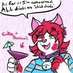  abstract_background anthro bell bell_collar beverage claws cocktail_glass collar container cup domestic_cat drinking_glass felid feline felis female glass glass_container glass_cup hair mammal red_hair ruby_mello_(dynamitegrizzly) rubyyoulazycat solo yellow_eyes 