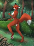 2023 anthro areola breasts butt canid canine casual_nudity cheek_tuft digitigrade dipstick_ears dipstick_tail disney eyebrows eyelashes eyes_closed facial_tuft female forest fox fox_and_the_hound fur hi_res inner_ear_fluff mammal markings multicolored_ears nipples nude open_mouth open_smile orange_body orange_fur outside pawpads plant running shoulder_tuft smile solo tail tail_markings tree tuft vixey white_body white_fur zodiacsc 