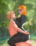  1boy 1girl absurdres ass black_skin blonde_hair blue_eyes blurry blurry_background blush colored_sclera colored_skin eye_contact highres link looking_at_another midna midna_(true) multicolored_skin open_mouth orange_hair parvad92 pointy_ears red_eyes saliva saliva_trail sex straddling sweat the_legend_of_zelda the_legend_of_zelda:_twilight_princess tongue tongue_out two-tone_skin upright_straddle yellow_sclera 