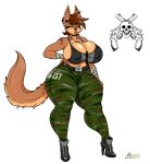  2020 alpha_channel anthro big_breasts biting_on_toothpick bottomwear bra breasts brown_eyebrows brown_hair brown_nose canid canine canis cleavage clothed clothing ear_piercing eyebrows eyewear female fingers footwear fur glasses hair hi_res jackal mammal nipple_outline oblivionrising pants piercing shoes side_boob solo tail tan_body tan_fur tattoo toothpick underwear 