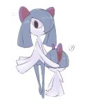  ? b_vxw blurry colored_skin commentary_request hand_up highres kirlia looking_down parted_lips pokemon pokemon_(creature) ralts simple_background spoken_question_mark standing white_background white_skin 