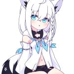  1girl animal_ears blue_eyes cross_(vgne4542) fox_ears highres hololive shirakami_fubuki shirakami_fubuki_(1st_costume) solo tail white_hair 