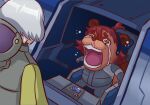 2girls ahoge animalization charm_(object) chopper_crying_(meme) cockpit crying crying_with_eyes_open dha_315 grey_hair gundam gundam_suisei_no_majo meme miorine_rembran multiple_girls one_piece red_hair screaming snot spacesuit spoilers suletta_mercury tanuki tears 