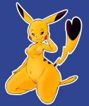  absurd_res anthro breasts female fur generation_1_pokemon genitals hi_res kneeling looking_at_viewer mammal nintendo nipples nude pikachu pokemon pokemon_(species) pussy rodent simple_background solo wide_hips wisty yellow_body yellow_fur 