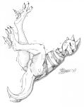  2019 anthro armless bottomless bottomless_anthro bottomless_male butt claws clothed clothing eyes_closed fangs feathers head_turned hi_res lying male marcushunter monster monster_kid motion_lines on_back open_mouth scales scalie shirt signature solo teeth tickle_torture tickling tickling_feet toe_claws tongue topwear undertale undertale_(series) 