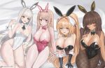  4girls :d absurdres all_fours bare_shoulders blanc_(nikke) blunt_bangs blush breasts brulee cleavage closed_mouth collarbone commentary covered_navel goddess_of_victory:_nikke hair_between_eyes highres large_breasts looking_at_viewer multiple_girls noir_(nikke) open_mouth playboy_bunny rupee_(nikke) rupee_(rabbit_deluxe)_(nikke) sidelocks sitting smile viper_(nikke) viper_(toxic_rabbit)_(nikke) 