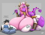  alice_the_dragoness anthro big_breasts breasts cleavage clothed clothing epic93 female hi_res huge_breasts human hyper hyper_breasts larger_female male mammal size_difference smaller_human smaller_male thick_thighs 