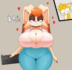  &lt;3 age_difference alternate_costume anthro berkthejerk big_breasts breasts canid canine cleavage clothed clothing duo female fox humor lagomorph leporid male male/female mammal mature_female miles_prower older_female propositioning rabbit rtx_4090 sega smile sonic_the_hedgehog_(series) textless thick_thighs vanilla_the_rabbit younger_male 
