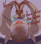  absurd_res anthro brown_body chocomintshake clothed clothing dialogue diaper diaper_fetish diaper_only digital_media_(artwork) dominant english_text feces female front_view full_diaper fur generation_4_pokemon hi_res looking_at_viewer lopunny low-angle_view mammal messy_diaper nintendo open_mouth pokemon pokemon_(species) scat simple_background smile soiled soiled_diaper soiling solo speech_bubble standing stink_fumes talking_to_viewer text topless wearing_diaper 