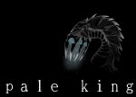  animal_focus black_background black_theme character_name commentary english_text glowing greyscale hollow_knight monochrome monster no_humans pale_king_(hollow_knight) sakana_2-gou simple_background solo spot_color worm 