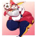  accessory anthro ball big_breasts big_butt bottomwear breasts butt cinderace clothing female generation_8_pokemon headband hi_res holding_soccer_ball huge_breasts huge_butt huge_thighs hyper hyper_butt hyper_hips hyper_thighs legwear looking_at_viewer midriff nintendo open_mouth orange_eyes overweight overweight_anthro overweight_female pants pokemon pokemon_(species) pupils shirt soccer_ball solo thick_thighs thigh_highs topwear trinity-fate62 white_body white_pupils wide_hips 