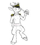  2013 anthro antlers bow_tie captain_hat clothed clothing deer digital_media_(artwork) featureless_chest full-length_portrait fur holding_object holding_sword holding_weapon hooves horn male mammal melee_weapon portrait scruffythedeer simple_background smile solo sword weapon 