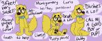  anthro black_pawpads blue_dog_collar dool english_text eyewear fur glasses height male monty_(montypup) montypup open_mouth pawpads pronouns purple_background sexuality simple_background solo teeth_showing text tongue tongue_out yellow_body yellow_fur 