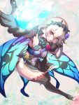  1girl arm_up breasts butterfly_wings commission corrin_(female)_(fire_emblem) corrin_(female)_(resplendent)_(fire_emblem) corrin_(fire_emblem) english_commentary fire_emblem fire_emblem_fates fire_emblem_heroes from_above gem hair_vines hairband highres holding holding_gem long_hair medium_breasts official_alternate_costume outstretched_arm red_eyes second-party_source skeb_commission tinybiard white_hair wings 