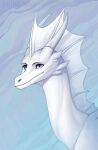  ambiguous_gender artist_name blue_eyes dragon feral frill_(anatomy) glistening glistening_eyes head_crest head_frill hi_res horn kolaa long_neck mouth_closed neck_frill pupils side_view simple_background slit_pupils solo white_body white_frill white_horn 