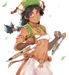  1girl bandeau bare_shoulders black_hair bladed_tonfa braid breasts brown_eyes commentary commission dark-skinned_female dark_skin dual_wielding effy_neprin english_commentary gloves harem_pants hat highres holding jewelry midriff navel necklace panties pants see-through small_breasts solo soulcalibur soulcalibur_iv strapless talim tonfa tube_top twin_braids twintails underwear vest weapon white_panties 