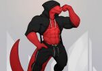  abs anthro clothing dinosaur hi_res hoodie male muscular muscular_anthro muscular_male pecs red_body red_skin reptile scalie solo tail theropod topwear tyrannosaurid tyrannosaurus tyrannosaurus_rex zoma zomacaius 