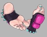  1girl blue_nails feet feet_only foot_focus grey_background han_juri henriiku_(ahemaru) nail_polish simple_background soles spiked_anklet spikes street_fighter toeless_legwear toenails toes 