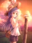  1girl angel_beats! bug dragonfly goto_p grey_hair hat highres long_hair straw_hat summer tachibana_kanade white_hair yellow_eyes 