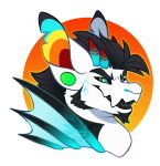  1:1 alpha_channel anthro black_hair black_teeth blue_body blue_scales bust_portrait dragon eyebrows fin hair horn hybrid jackal_cackle lionfish looking_at_viewer male multicolored_ears portrait rainbow_ears scales simple_background solo transparent_background vincent(huf13) 
