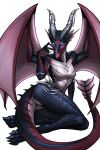  anthro black_body black_scales blizzard_entertainment blue_eyes breasts colored digital_media_(artwork) dracthyr dragon featureless_breasts female full-length_portrait hi_res horn horn_jewelry jewelry jewelry_only membrane_(anatomy) membranous_wings mostly_nude non-mammal_breasts portrait red_body red_scales roksodraws scales scalie shaded simple_background sitting solo warcraft western_dragon white_body white_scales wings 