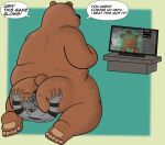  absurd_res anal anthro bear bodily_fluids butt cartoon_network digital_media_(artwork) dominant dominant_male duo english_text facesitting feet felid grizzly_(wbb) hi_res licking male male/male mammal obese oral overweight pantherine rear_view rimming sebboh sex sitting_on_another sweat sweaty_butt sweaty_feet sweaty_legs text tiger tongue tongue_out we_bare_bears 
