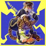  absurd_res anthro clothed clothing fashion felid feline hi_res male mammal multi_tail neon pantherine solo tail tiger vaporwave yellow_corona 