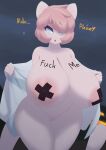  &lt;3 2023 anthro areola big_breasts blue_eyes blush blush_lines body_writing breasts dialogue dullyarts english_text female flashing fur generation_1_pokemon genitals hair hair_over_eye hi_res huge_breasts legendary_pokemon mew_(pokemon) nikita_(pyrojey) nintendo nipple_tape one_eye_obstructed pasties pink_areola pink_body pink_fur pink_hair pokemon pokemon_(species) pussy solo tail tape text thick_thighs wide_hips 