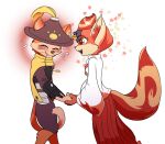  anthro blush canid canine daaberlicious duo female fox gunfire_reborn hand_holding li_(gunfire_reborn) male mammal 