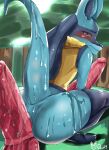  absurd_res anal anthro big_penis blue_body blue_fur bodily_fluids butt cum dildo duo erection fur generation_4_pokemon genital_fluids genitals hi_res lucario male mammal nintendo nude penetration penis pink_penis pokemon pokemon_(species) prick_ears pypan red_eyes red_penis saliva saliva_on_penis sex_toy simple_background solo sweat wet wet_body 