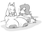  anthro areola big_breasts blush bovid breast_size_difference breasts caprine deltarune dinosaur duo eyes_closed female female/female goat mammal nipples partially_submerged reptile scalie smile softimp surprise susie_(deltarune) toriel undertale_(series) water wet 