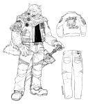 anthro beau_555 blaidd_(elden_ring) boots bottomwear brooch canid canine canis clothing denim denim_clothing elden_ring fangs footwear fromsoftware hi_res jacket jeans male mammal melee_weapon pants scarf solo sword teeth topwear weapon wolf 