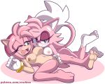  2023 absurd_res amy_rose anthro areola breast_size_difference breasts canid canine domestic_cat duo eulipotyphlan felid feline felis female female/female fox fur genitals green_eyes hedgehog hi_res looking_at_viewer mammal multicolored_body multicolored_fur navel nipples pink_body pink_fur pussy sega sensh_the_cat senshion sonic_the_hedgehog_(series) tan_body two_tone_body two_tone_fur vaginal white_body white_fur 