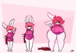  anthro big_breasts black_eyes body_size_growth breast_expansion breasts clothing danielle_(dewy-eyedboy) dewy-eyedboy expansion eyewear female fur glasses hair huge_breasts huge_thighs lagomorph leporid looking_down mammal motion_lines one_eye_closed open_mouth pink_hair rabbit size_transformation smile solo standing thick_thighs thigh_expansion transformation white_body white_fur wide_hips 