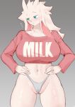  2023 absurd_res anthro big_breasts biped blue_eyes blush bovid breasts buta99 caprine clothed clothing female front_view frown genitals goat grey_background hi_res mammal navel pussy pussy_floss simple_background solo underwear vanilla_(buta99) white_body 