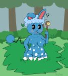  anthro azumarill breasts brush female forest generation_2_pokemon hi_res nintendo nude panface64 plant pokemon pokemon_(species) shower_cap shrub slightly_chubby solo tree 