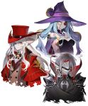  1girl 2boys animal_ears blue_hair breasts cape commentary_request dark_meta_knight daroach drawcia eyepatch grey_hair hat highres kirby_(series) long_hair looking_at_viewer mask mi_(mm) mouse_boy mouse_ears multiple_boys personification red_eyes short_hair simple_background smile white_background witch_hat yellow_eyes 