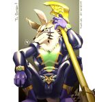  &lt;3 anthro axe bulge clothing cosplay crouching dark_sclera ear_piercing ear_ring glaive gold_earring green_eyes hi_res lifewonders live_a_hero male melee_weapon pecs piercing polearm ring_piercing seitora seth_(tas) solo spandex tight_clothing tokyo_afterschool_summoners weapon wolf_villain_(live_a_hero) 