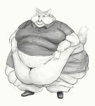 2020 anthro belly belly_overhang big_belly black_and_white bottomwear canid canine cettus chubby_cheeks clock clothed clothing corsac_fox fat_rolls footwear fox hands_on_stomach hi_res lawrence_bosko male mammal monochrome moobs morbidly_obese morbidly_obese_anthro morbidly_obese_male obese obese_anthro obese_male overweight overweight_anthro overweight_male pants polo_shirt shirt shoes shorts simple_background solo standing topwear watch white_background wristwatch 
