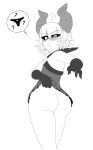  absurd_res big_butt blush bodily_fluids butt clothed clothing clothing_lift dress dress_lift female flat_chested hi_res horn horned_humanoid humanoid monochrome no_underwear not_furry panties redboard solo sweat underwear 