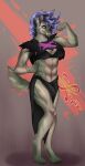  abs absurd_res anthro claws clothed clothing female flexing flexing_bicep hair herm hi_res hyena hyenid_(species) intersex juneloopie mammal muscular pawpads purple_hair sfw solo tail 