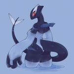  1:1 absurd_res anthro anthrofied armwear breasts bridal_gauntlets butt clothed clothing female fingers generation_2_pokemon hi_res jellyenvy legendary_pokemon legwear looking_at_viewer looking_back looking_back_at_viewer lugia nintendo one-piece_swimsuit partially_submerged pokemon pokemon_(species) pokemorph rear_view red_eyes shadow_lugia shadow_pokemon simple_background smile solo standing swimwear tail thigh_highs water 