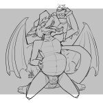  anthro belly bulge clothed clothing dragon duo hat headgear headwear hi_res imminent_vore longue_tongue male male/male monochrome oral_vore partially_clothed rumbling_stomach size_difference sketch tongue tongue_out topazknight underwear vore 