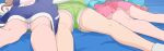  3girls ass brown_hair character_request green_shorts haruyama_kazunori legs long_hair multiple_girls panties precure shorts skirt underwear upskirt white_panties 