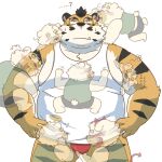  2023 anthro bear blush bulge clothing cute_fangs duo eyewear felid glasses hi_res hon55728 kemono male mammal overweight overweight_male pantherine red_clothing red_underwear shirt simple_background size_difference tiger topwear underwear white_background young 