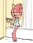  2023 5_toes absurd_res after_shower amy_rose anthro dripping eulipotyphlan eyes_closed feet female fur hedgehog hi_res humanoid_feet lettuce_(artist) mammal pink_body pink_fur plantigrade sega smile solo sonic_the_hedgehog_(series) toes towel towel_only wet 