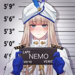  1boy artist_request blue_eyes blush fate/grand_order fate/grand_order_arcade fate_(series) hat_feather long_hair looking_at_viewer mugshot nemo_(fate) robe shirt turban white_robe white_shirt 